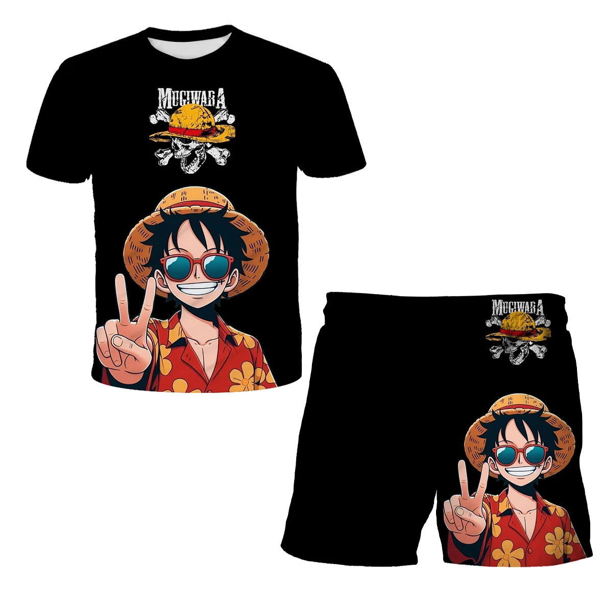 2026 Boys' One Piece 3D T-shirt Set, Super Cool Luffy Zoro Summer Top + Shorts, Children's Short-Sleeve Birthday Gift for Boys