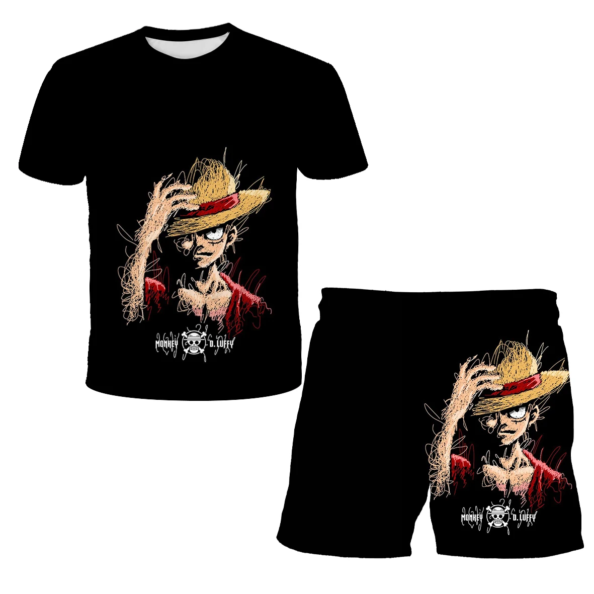 2026 Boys' One Piece 3D T-shirt Set, Super Cool Luffy Zoro Summer Top + Shorts, Children's Short-Sleeve Birthday Gift for Boys