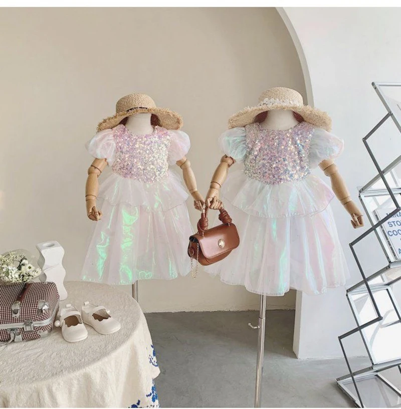 Girls Dress Fairy Tale Role Playing Summer New Mesh Fashion Little Princess Dress Christmas Birthday Gift 2-8 Years Kids Clothes