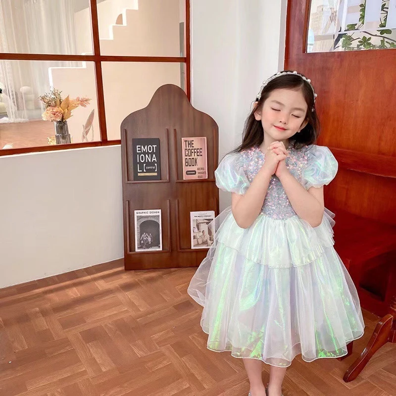 Girls Dress Fairy Tale Role Playing Summer New Mesh Fashion Little Princess Dress Christmas Birthday Gift 2-8 Years Kids Clothes