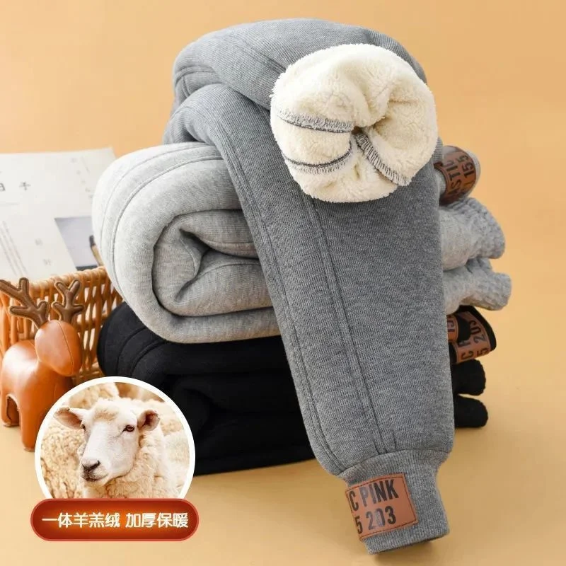 Boys Warm Thicken Pants New Winter Kids Plush Velvet Cotton Sweatpants Teens Girls Fleece Casual Trousers Children Warm Clothing