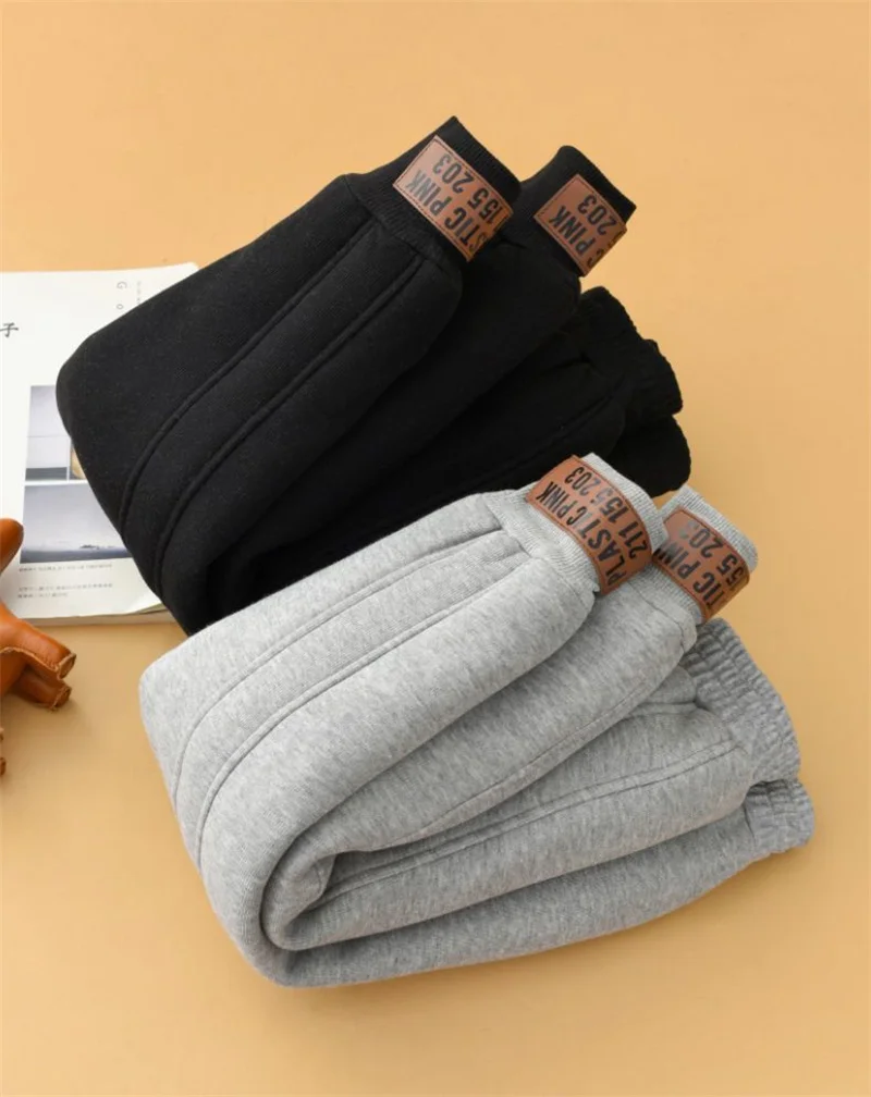 Boys Warm Thicken Pants New Winter Kids Plush Velvet Cotton Sweatpants Teens Girls Fleece Casual Trousers Children Warm Clothing