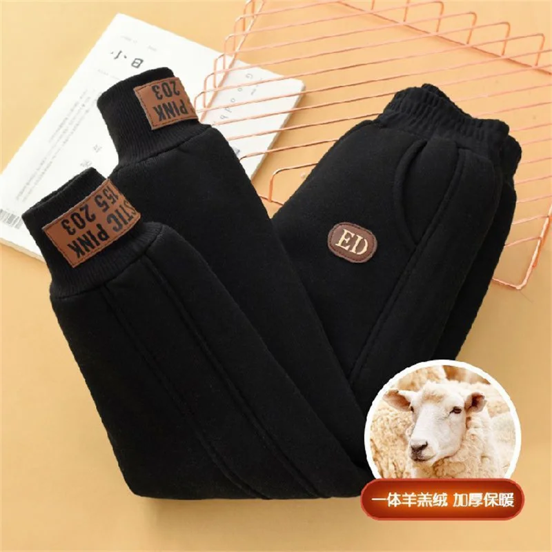 Boys Warm Thicken Pants New Winter Kids Plush Velvet Cotton Sweatpants Teens Girls Fleece Casual Trousers Children Warm Clothing