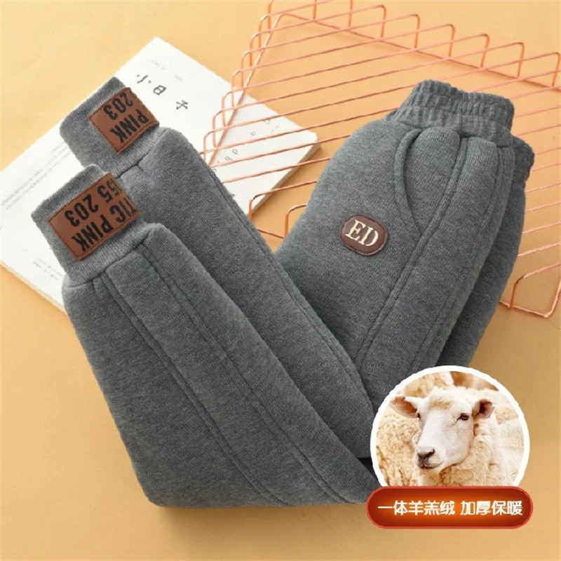 Boys Warm Thicken Pants New Winter Kids Plush Velvet Cotton Sweatpants Teens Girls Fleece Casual Trousers Children Warm Clothing