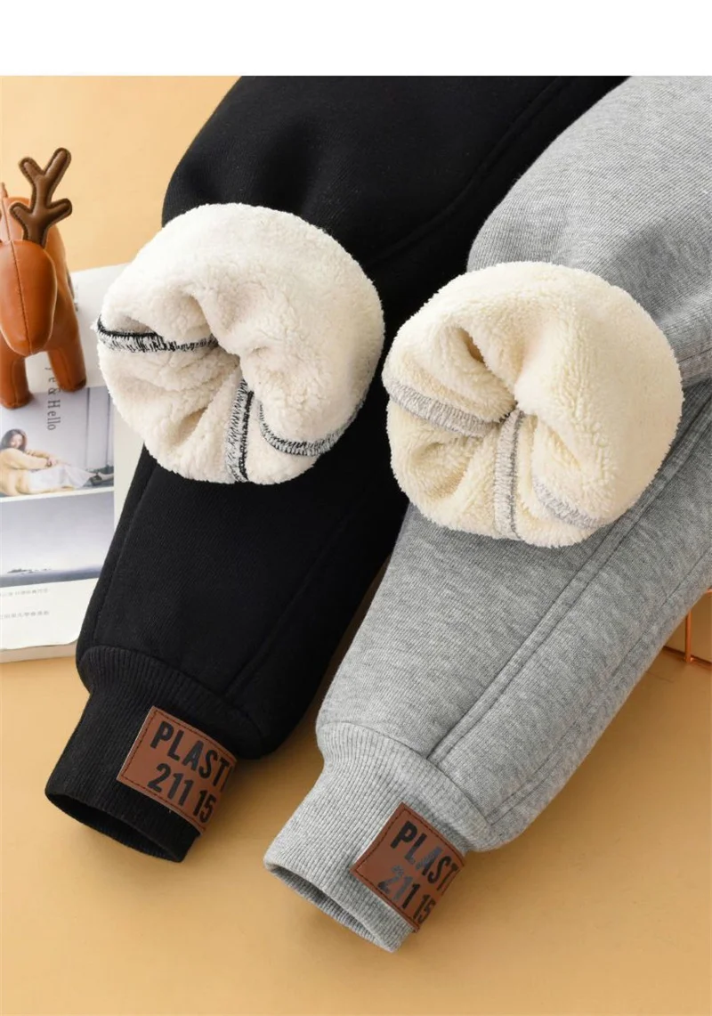 Boys Warm Thicken Pants New Winter Kids Plush Velvet Cotton Sweatpants Teens Girls Fleece Casual Trousers Children Warm Clothing