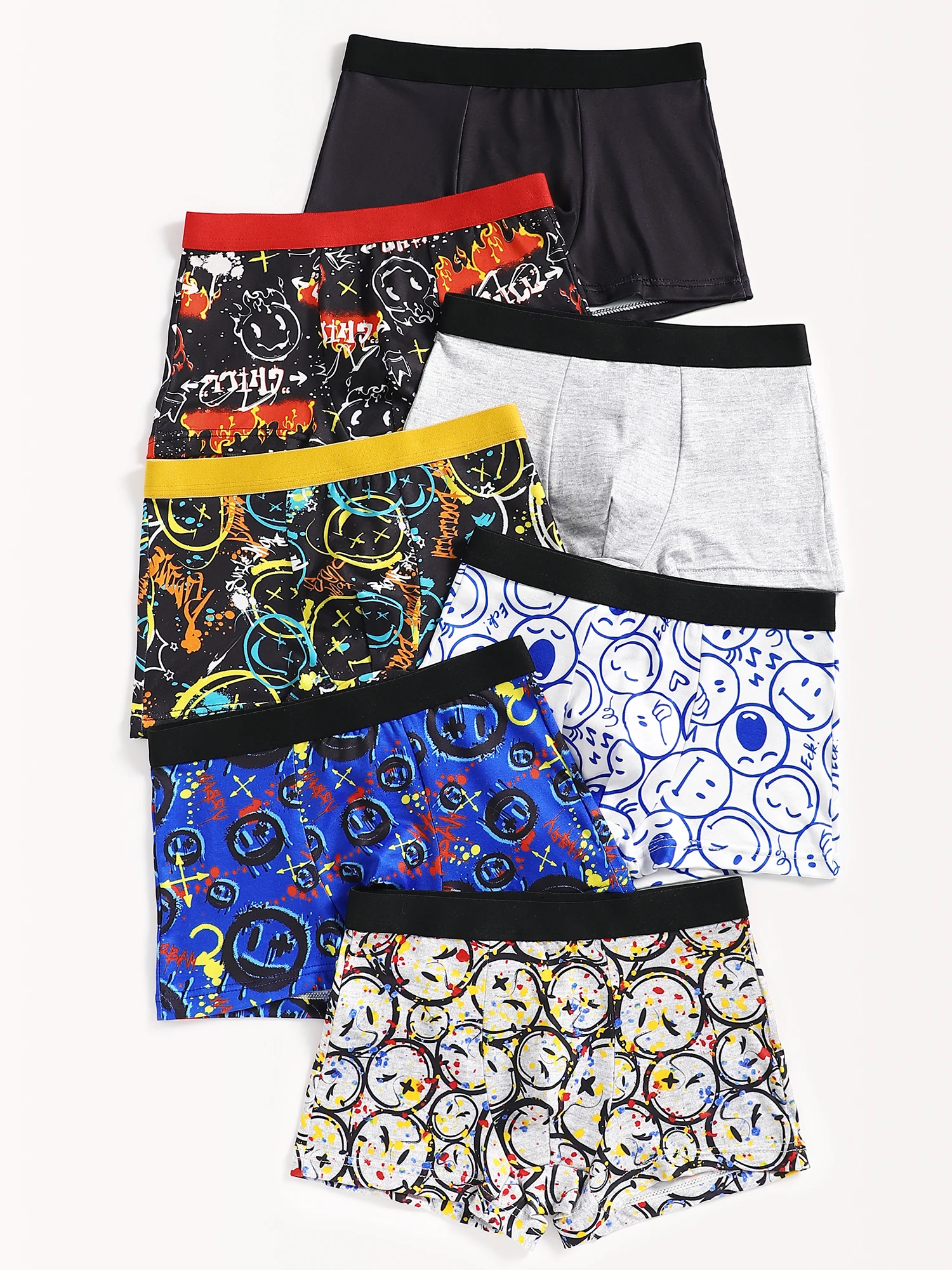 7-Piece Mixed Set of Boys' Boxer Briefs with Prints, Comfortable and Soft for Home Wear, Cute Student Underwear Suitable for Ages 4-12