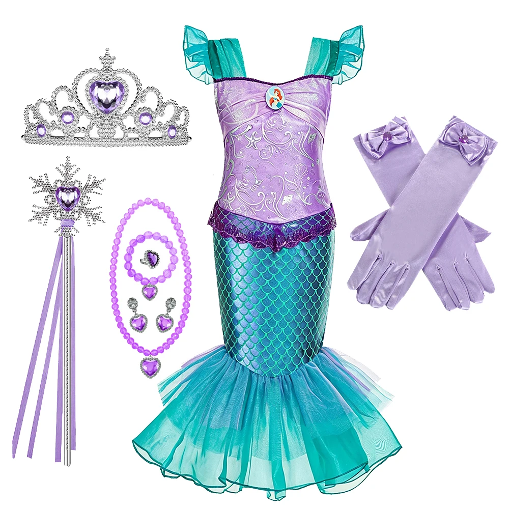Girls Mermaid Costume Princess Kids Purple Dress Cosplay Children Clothing Fancy Carnival Birthday Party Dresses