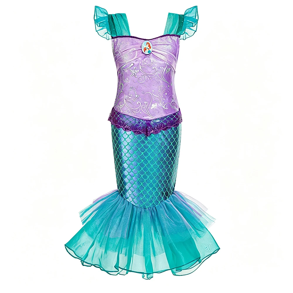 Girls Mermaid Costume Princess Kids Purple Dress Cosplay Children Clothing Fancy Carnival Birthday Party Dresses
