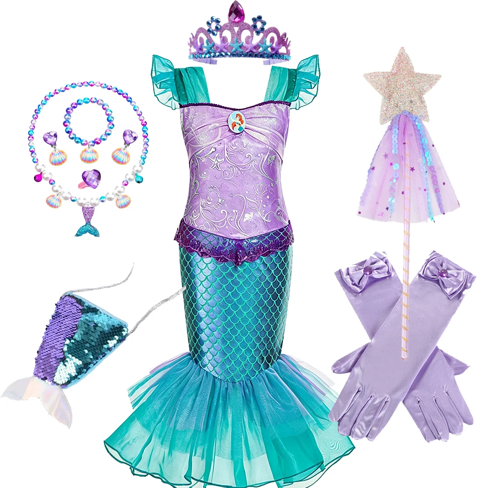 Girls Mermaid Costume Princess Kids Purple Dress Cosplay Children Clothing Fancy Carnival Birthday Party Dresses