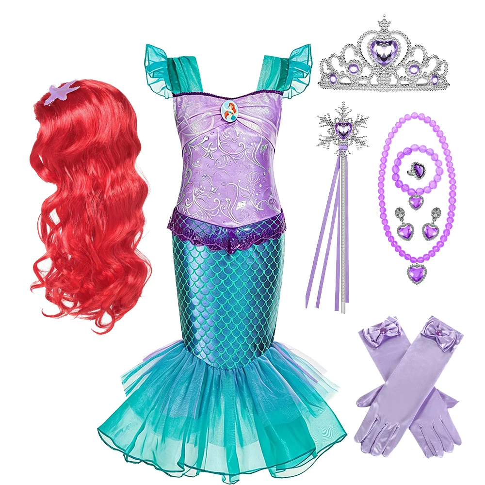 Girls Mermaid Costume Princess Kids Purple Dress Cosplay Children Clothing Fancy Carnival Birthday Party Dresses