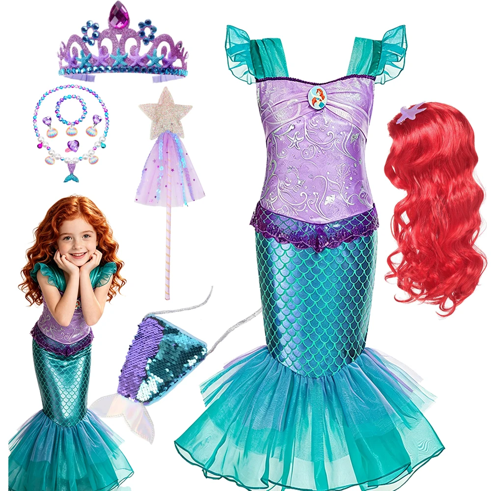 Girls Mermaid Costume Princess Kids Purple Dress Cosplay Children Clothing Fancy Carnival Birthday Party Dresses
