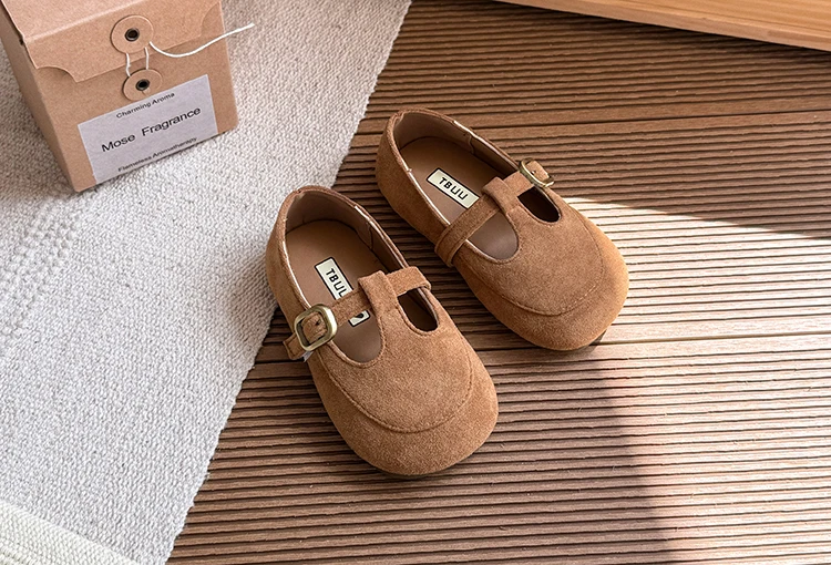 Girls Leather Shoes Toddlers Flats Princess Sweet Little Kids Soft Shoes T-strap Retro Classic Children's Dress Shoes for Party