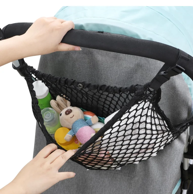 1-Piece Universal Baby Stroller Storage Bag, Polyester Mesh Bag, Suitable for Strollers, Non-Slip and Adjustable, Stroller Mesh Storage Bag Accessories