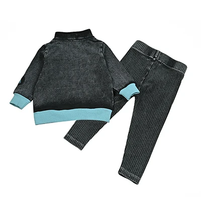 New Fall Collection Family Matching Children Clothes Boy Shirt Girls Dress 2Pcs Girls Outfit baby Set Garment Washing Black Gray