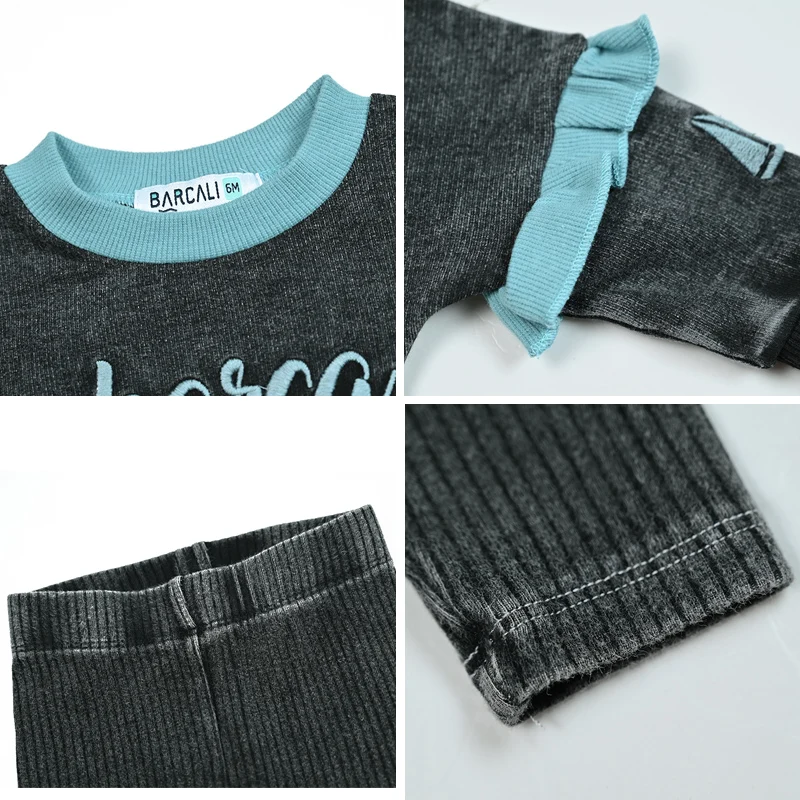 New Fall Collection Family Matching Children Clothes Boy Shirt Girls Dress 2Pcs Girls Outfit baby Set Garment Washing Black Gray