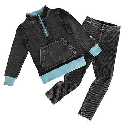 New Fall Collection Family Matching Children Clothes Boy Shirt Girls Dress 2Pcs Girls Outfit baby Set Garment Washing Black Gray