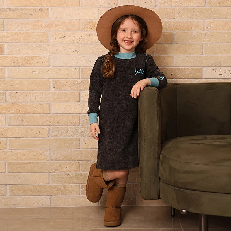 New Fall Collection Family Matching Children Clothes Boy Shirt Girls Dress 2Pcs Girls Outfit baby Set Garment Washing Black Gray