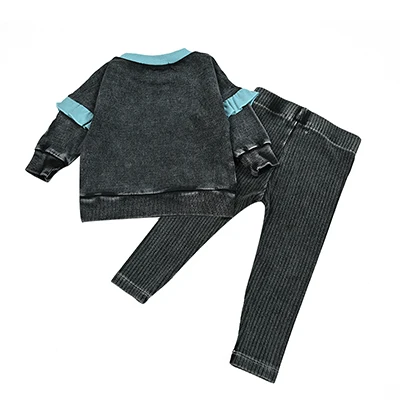 New Fall Collection Family Matching Children Clothes Boy Shirt Girls Dress 2Pcs Girls Outfit baby Set Garment Washing Black Gray