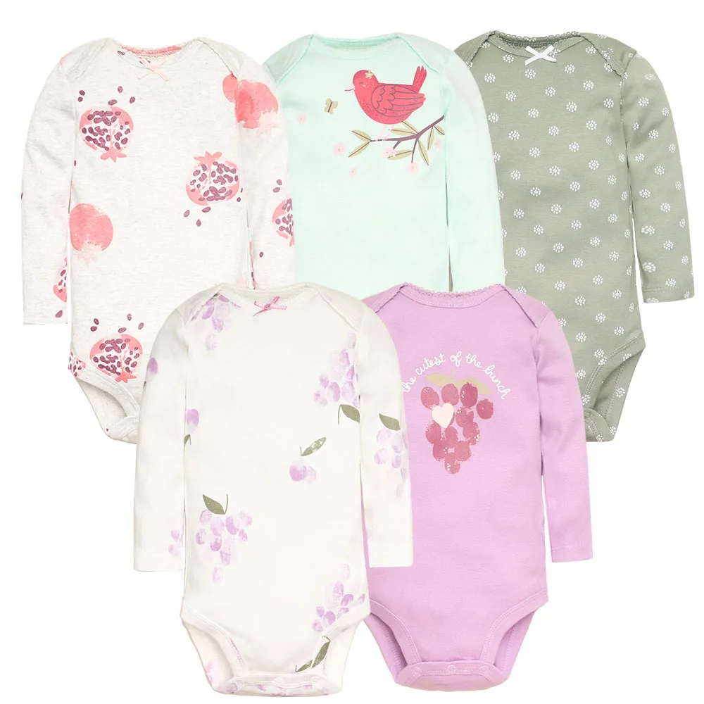 Baby Girl Clothes 5Pcs/Lot Body Suit 2023 Spring Summer Toddler Boys Romper Cartoon Newborn Outfits Infant Clothes Set Cotton