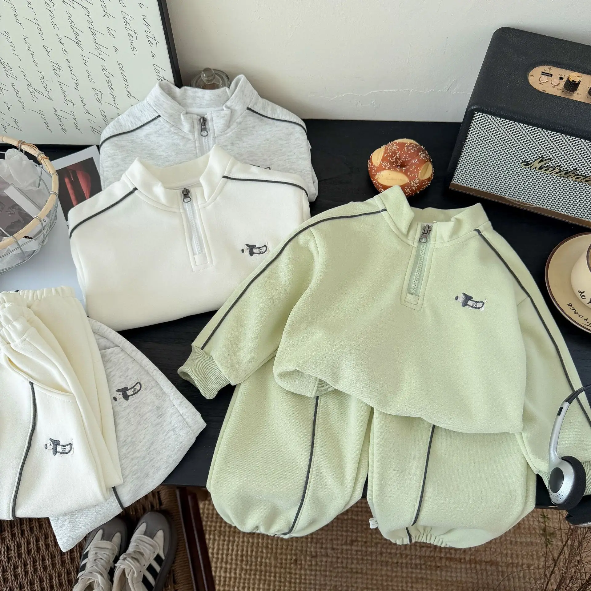 Children's Clothing Sweatshirt Sets 2026 New Autumn Boys Girls Long Sleeves Half Zipper Tops+Pants 2PCS Kids Tracksuit 1-14Years