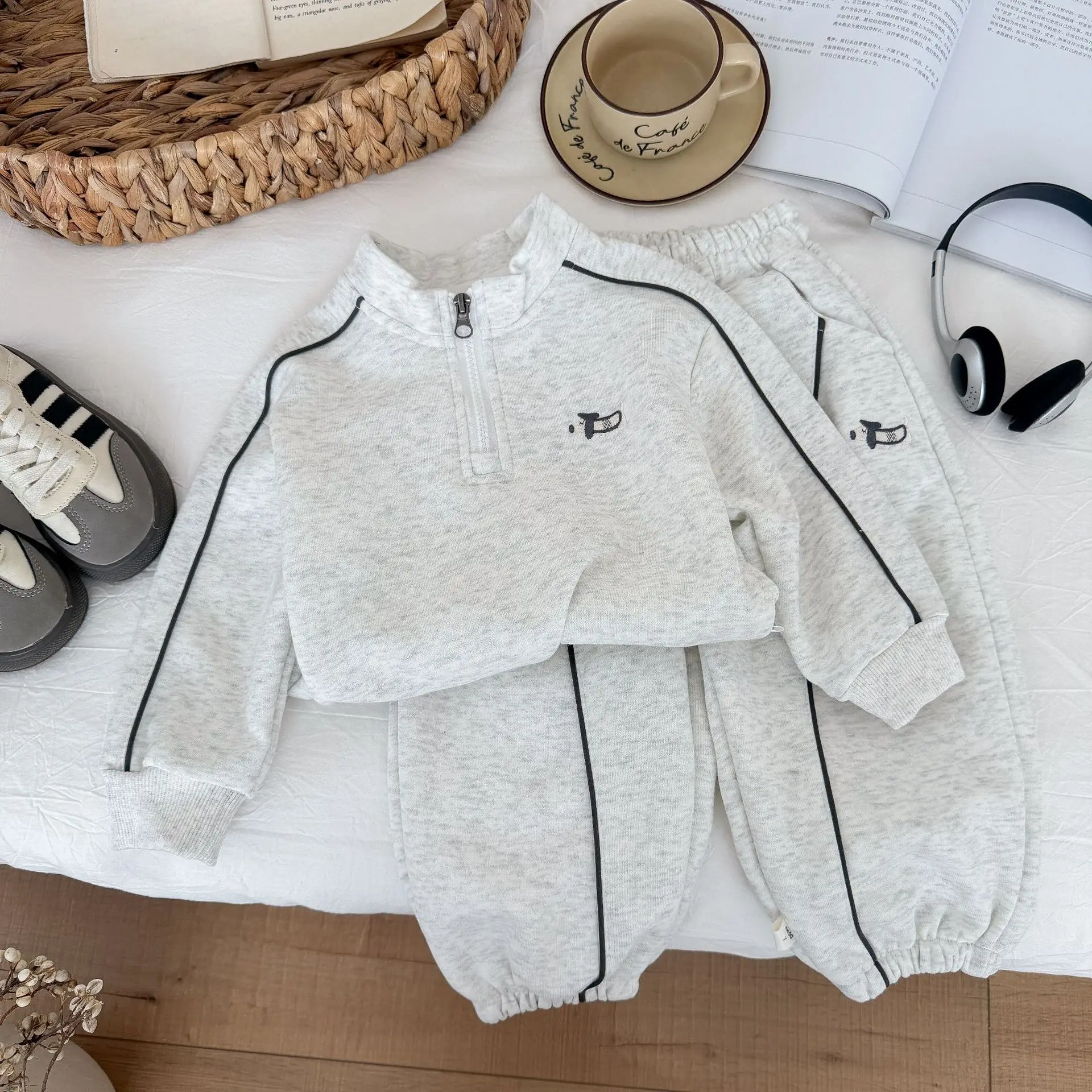 Children's Clothing Sweatshirt Sets 2026 New Autumn Boys Girls Long Sleeves Half Zipper Tops+Pants 2PCS Kids Tracksuit 1-14Years