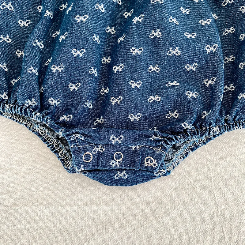 Toddler Sister Denim Bow Print 2-6Yrs Dress & 0-24M Baby Romper Ruffle Lace Collar Long Sleeve Infant Girls Sibling Clothes