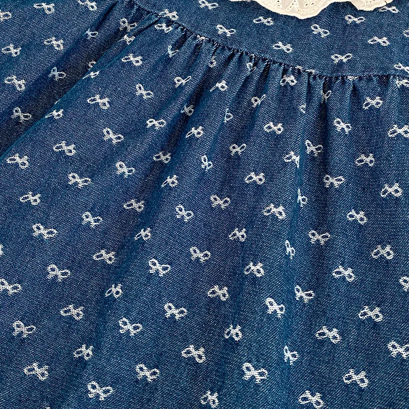 Toddler Sister Denim Bow Print 2-6Yrs Dress & 0-24M Baby Romper Ruffle Lace Collar Long Sleeve Infant Girls Sibling Clothes