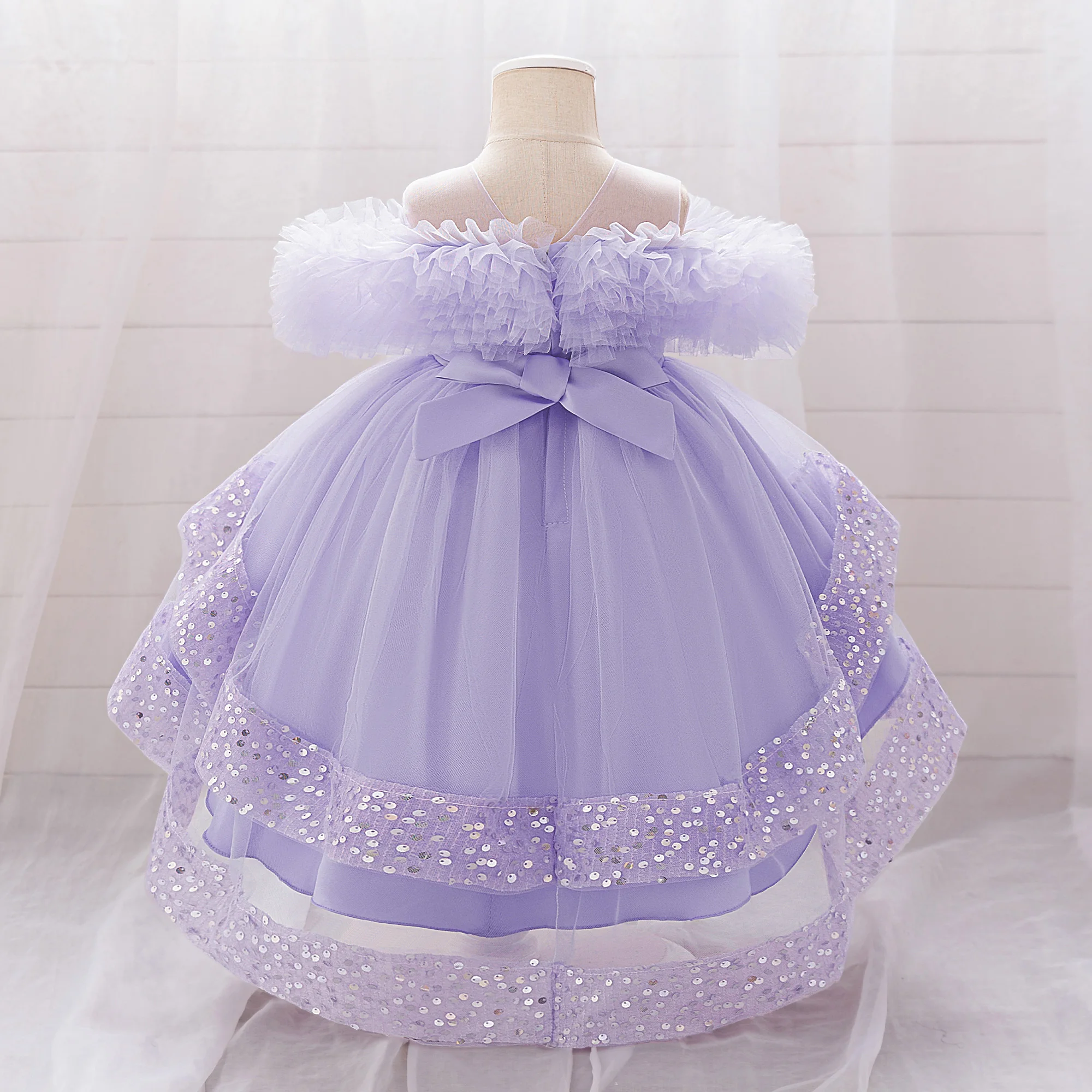 Elegant Sequin Party Baby Girl Dress Toddler Lace 1st Birthday Tailing Princess Prom Gown Wedding Bridesmaid Kid Evening Dresses