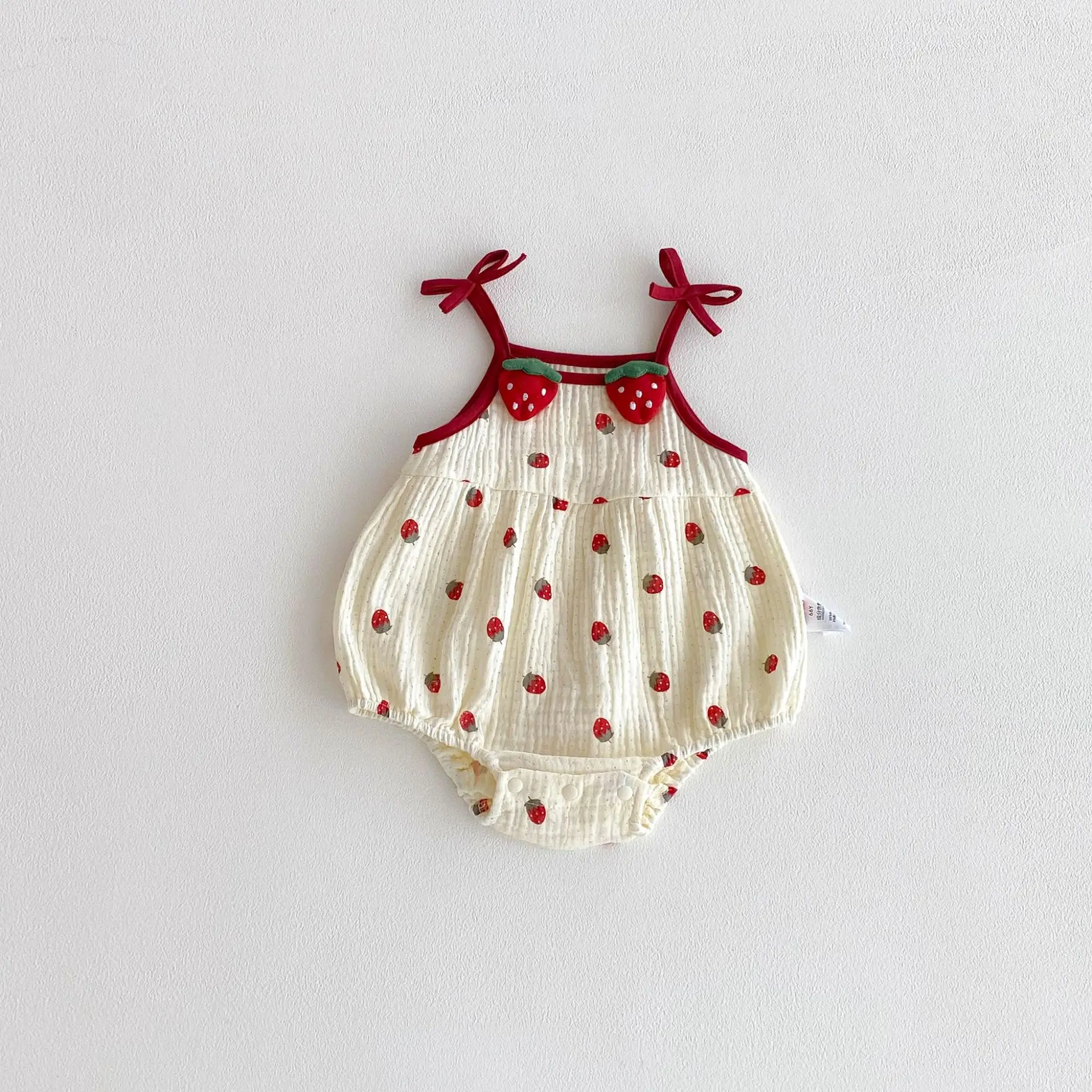 2026 Summer Cute Baby Bodysuit Strawberry Pattern Camisole One Piece Clothing Yellow Sleeveless Clothes for Toddler Girls