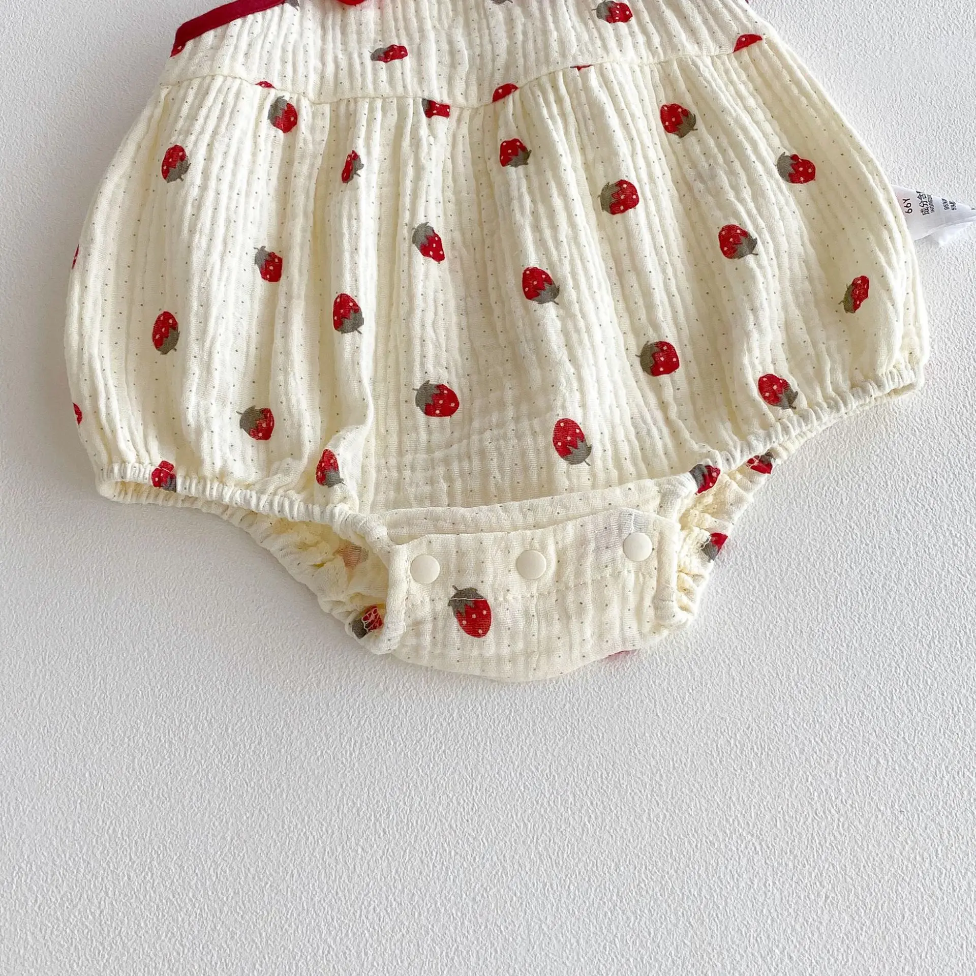 2026 Summer Cute Baby Bodysuit Strawberry Pattern Camisole One Piece Clothing Yellow Sleeveless Clothes for Toddler Girls