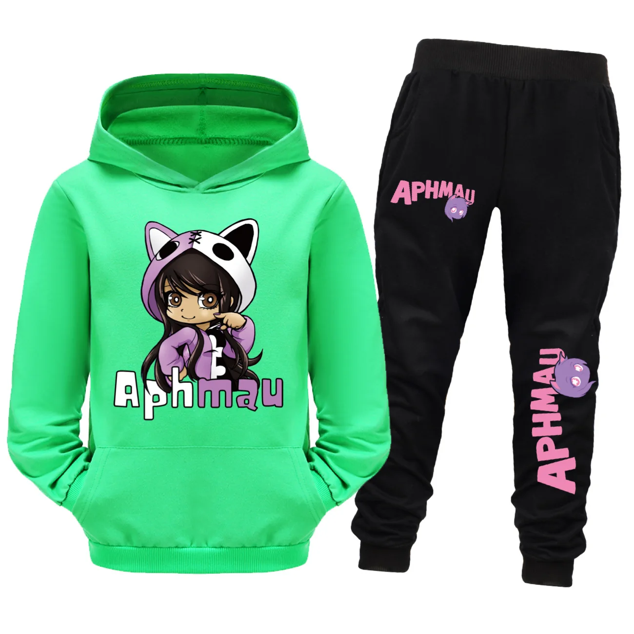 Aaron APHMAU Cat Clothes Set Kids Hooded Sweatshirts Jogging Pants 2pcs Suit Baby Boys Clothing Sets Toddler Girls Outfits