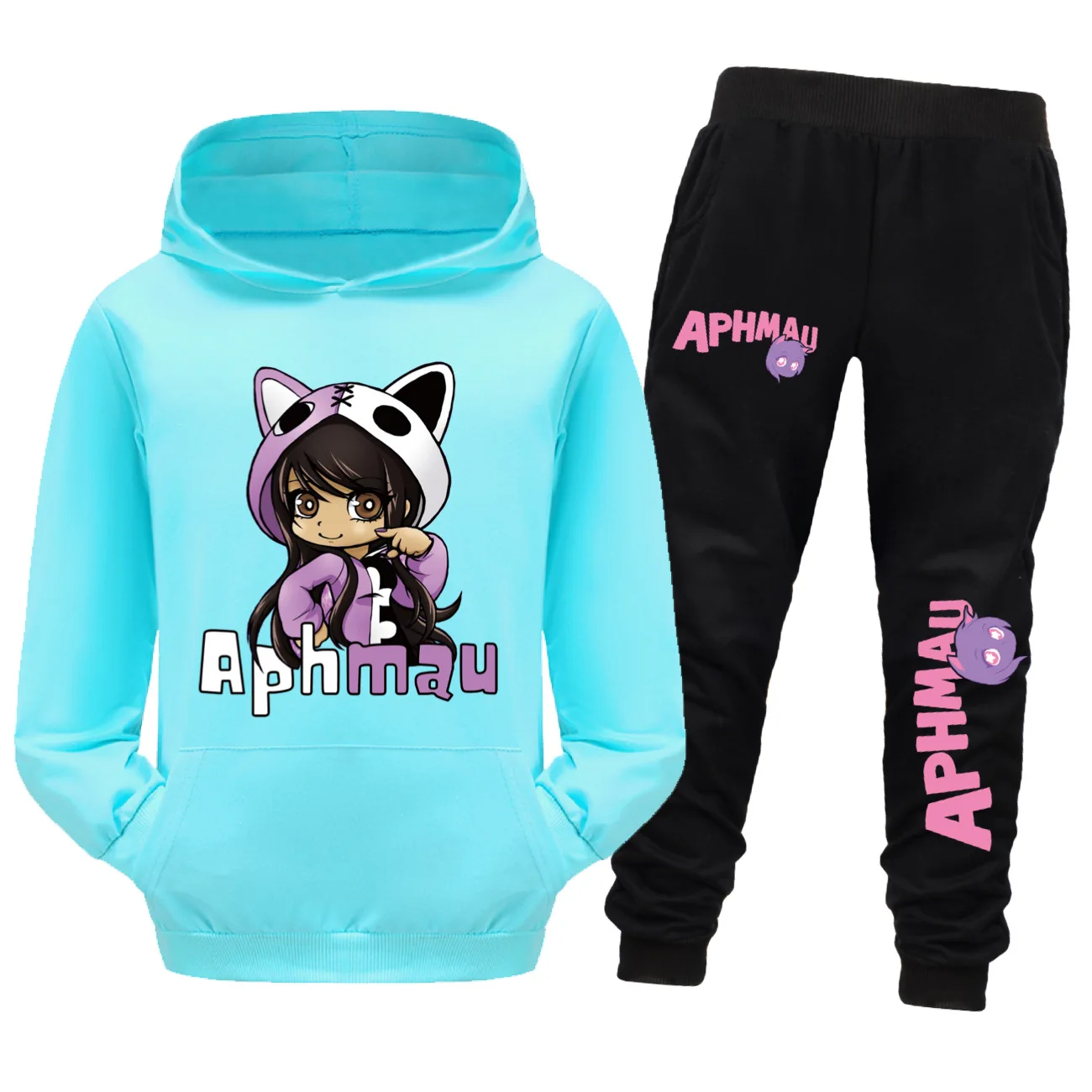 Aaron APHMAU Cat Clothes Set Kids Hooded Sweatshirts Jogging Pants 2pcs Suit Baby Boys Clothing Sets Toddler Girls Outfits