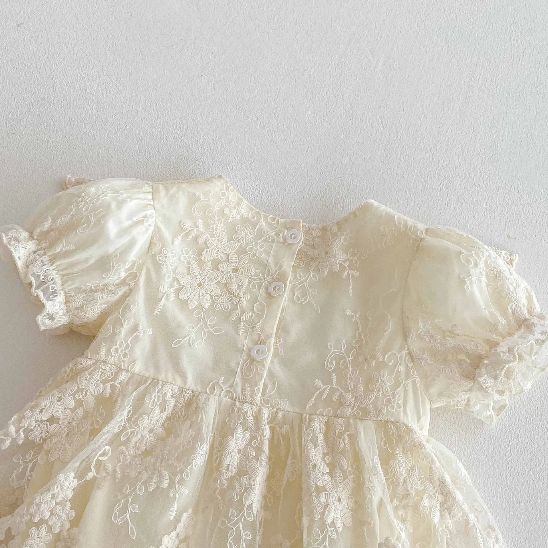 2026 Baby Girl Princess Dress 0-24M Vintage Lace Embroidered Ruffled Collar Romper Dress with Snap Closure Formal Party Dress