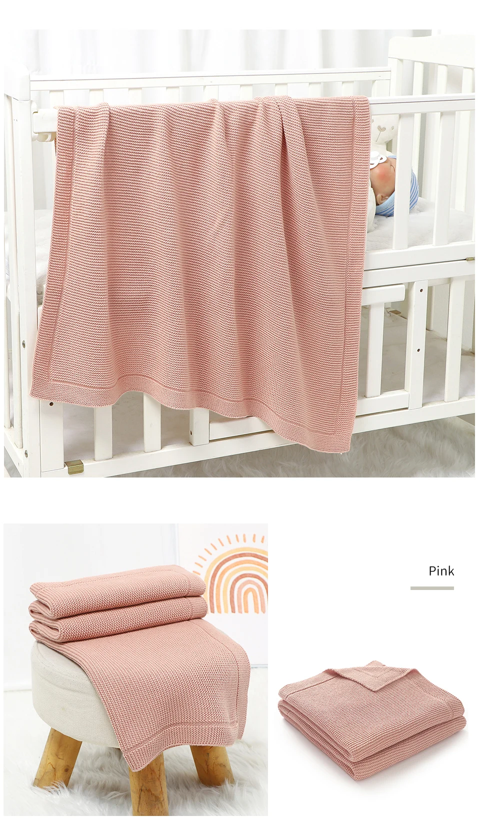 Baby Blankets 100*80cm Cotton Knit Newborn Infant Boys Girls Stroller Bed Swaddle Wrap Quilts Super Soft Toddler Receiving Mats