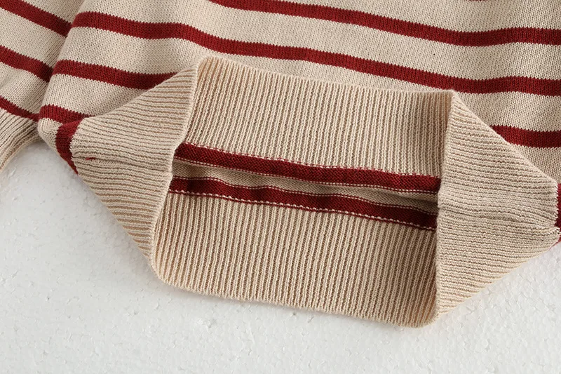Classic Spring Baby Sweatshirt with Shoulder Buckle 0-3Y Toddler Stripe Knitted Pullover Girls and Boys Loose Base Tops Sweater