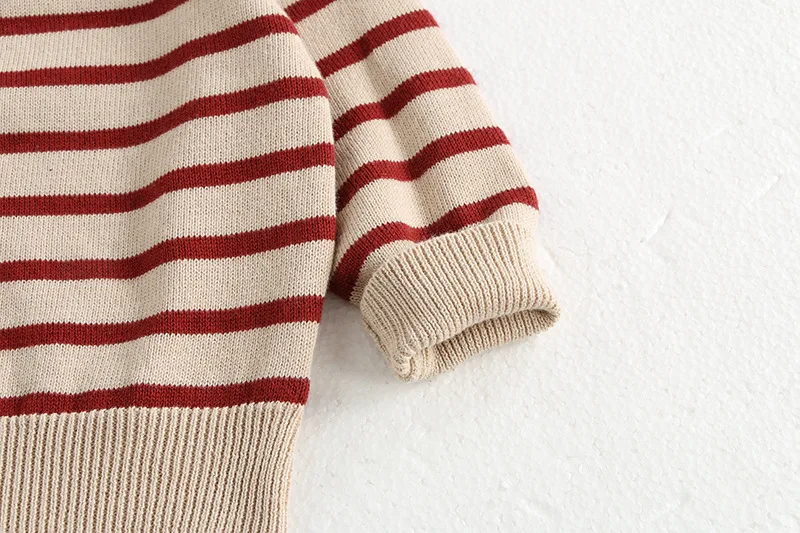 Classic Spring Baby Sweatshirt with Shoulder Buckle 0-3Y Toddler Stripe Knitted Pullover Girls and Boys Loose Base Tops Sweater