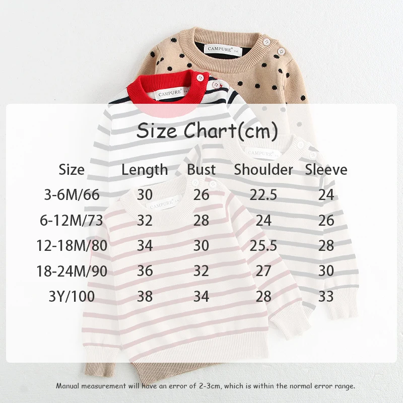 Classic Spring Baby Sweatshirt with Shoulder Buckle 0-3Y Toddler Stripe Knitted Pullover Girls and Boys Loose Base Tops Sweater