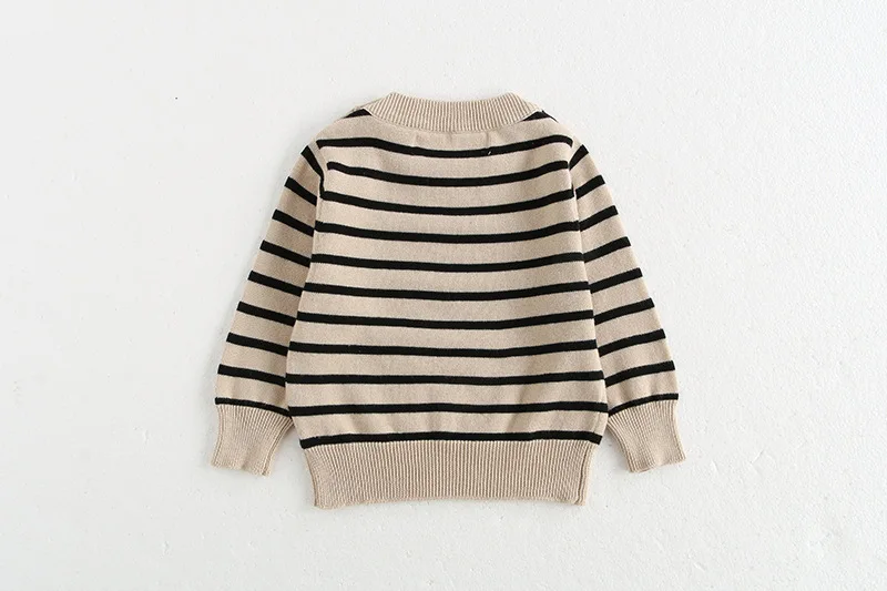 Classic Spring Baby Sweatshirt with Shoulder Buckle 0-3Y Toddler Stripe Knitted Pullover Girls and Boys Loose Base Tops Sweater