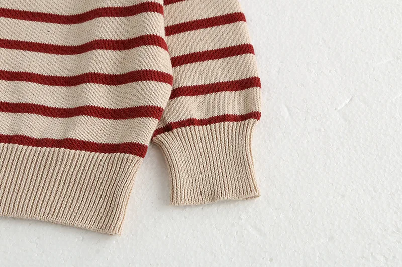Classic Spring Baby Sweatshirt with Shoulder Buckle 0-3Y Toddler Stripe Knitted Pullover Girls and Boys Loose Base Tops Sweater