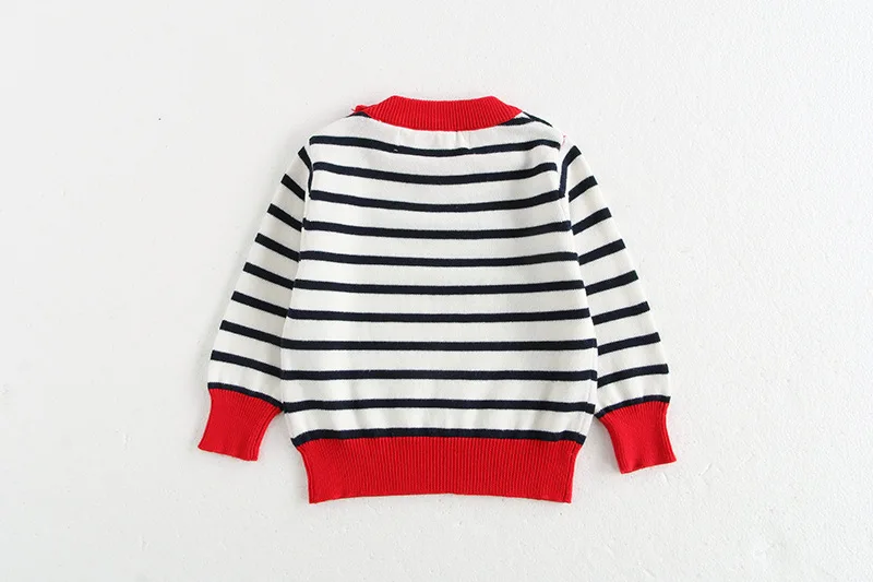 Classic Spring Baby Sweatshirt with Shoulder Buckle 0-3Y Toddler Stripe Knitted Pullover Girls and Boys Loose Base Tops Sweater