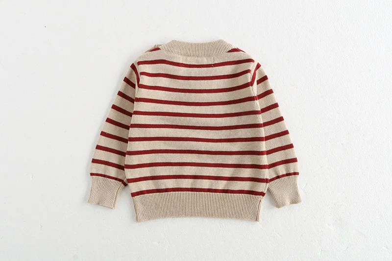 Classic Spring Baby Sweatshirt with Shoulder Buckle 0-3Y Toddler Stripe Knitted Pullover Girls and Boys Loose Base Tops Sweater