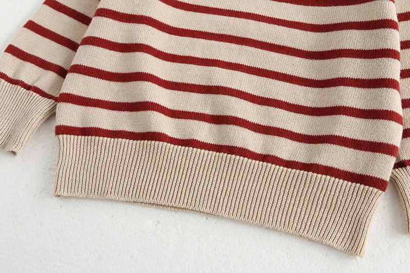Classic Spring Baby Sweatshirt with Shoulder Buckle 0-3Y Toddler Stripe Knitted Pullover Girls and Boys Loose Base Tops Sweater