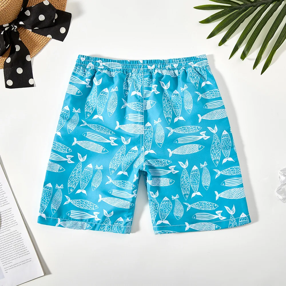 Kids Boys Swimming Shorts Tree Print Beach Short Pant Polyester Quickdry Boy's Swimwear Summer Beachwear Age 5-14Y Youngsters