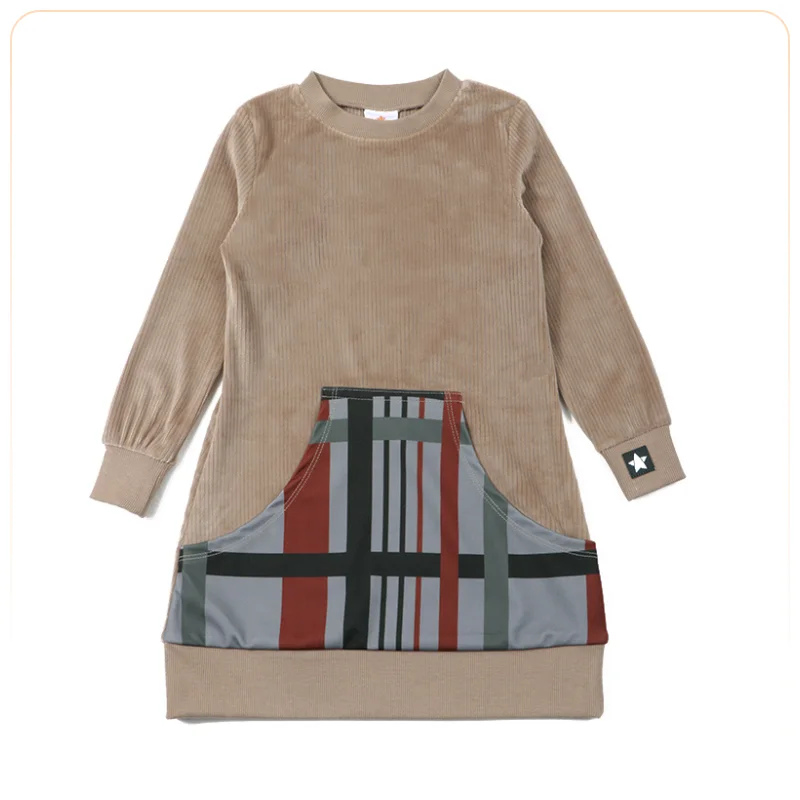 AA-6M-16T Corduroy Fall Winter Family Matching Set Girls Plaid Pocket Dress Boy Sweatshirt Legging Set Baby Romper Bodysuit