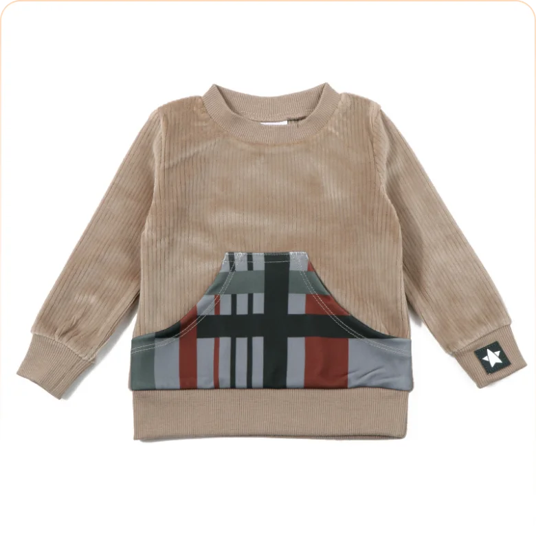AA-6M-16T Corduroy Fall Winter Family Matching Set Girls Plaid Pocket Dress Boy Sweatshirt Legging Set Baby Romper Bodysuit