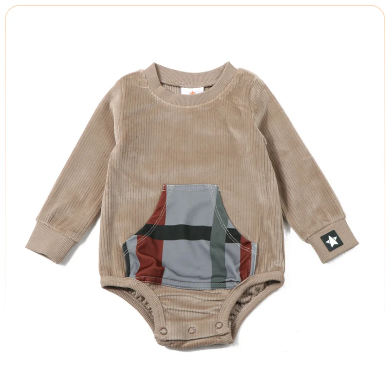 AA-6M-16T Corduroy Fall Winter Family Matching Set Girls Plaid Pocket Dress Boy Sweatshirt Legging Set Baby Romper Bodysuit