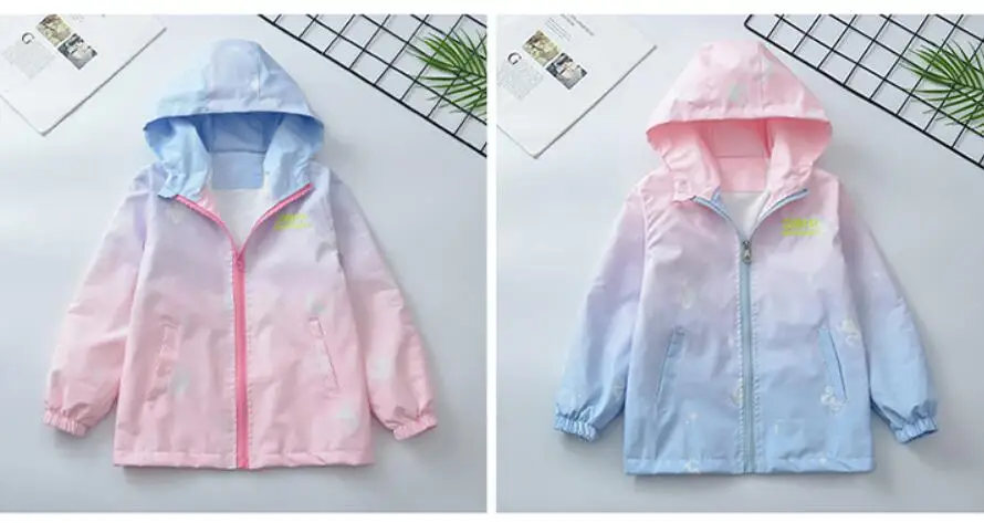 Korean Fashion Jacket For Girls Teenager Casual Gradient Hooded Coat Boys Blazer Spring Autumn Windproof Sweet Coats Windbreaker