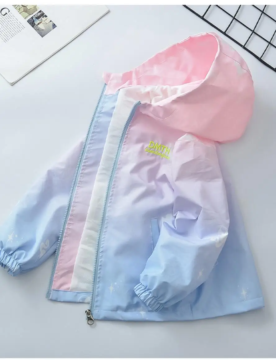 Korean Fashion Jacket For Girls Teenager Casual Gradient Hooded Coat Boys Blazer Spring Autumn Windproof Sweet Coats Windbreaker