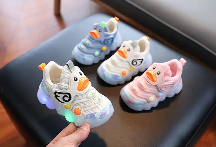 New LED Light-up Cartoon Sneakers for Toddlers - Soft Sole Running Shoes for Boys & Girls, Baby Glowing Sport Shoes