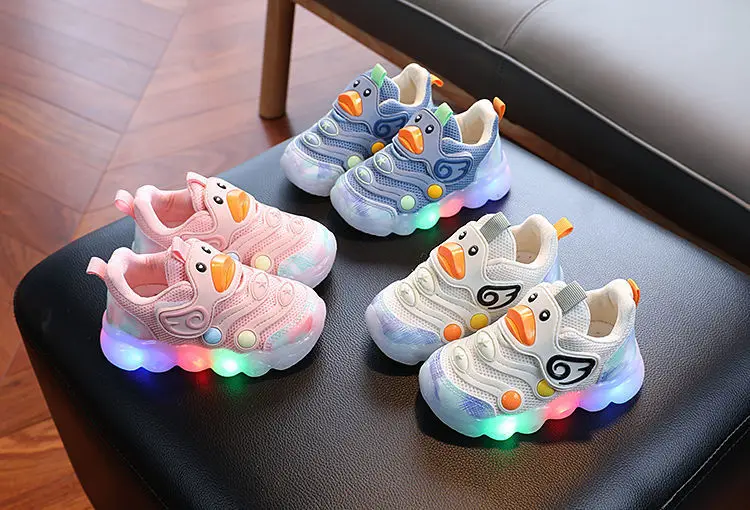 New LED Light-up Cartoon Sneakers for Toddlers - Soft Sole Running Shoes for Boys & Girls, Baby Glowing Sport Shoes